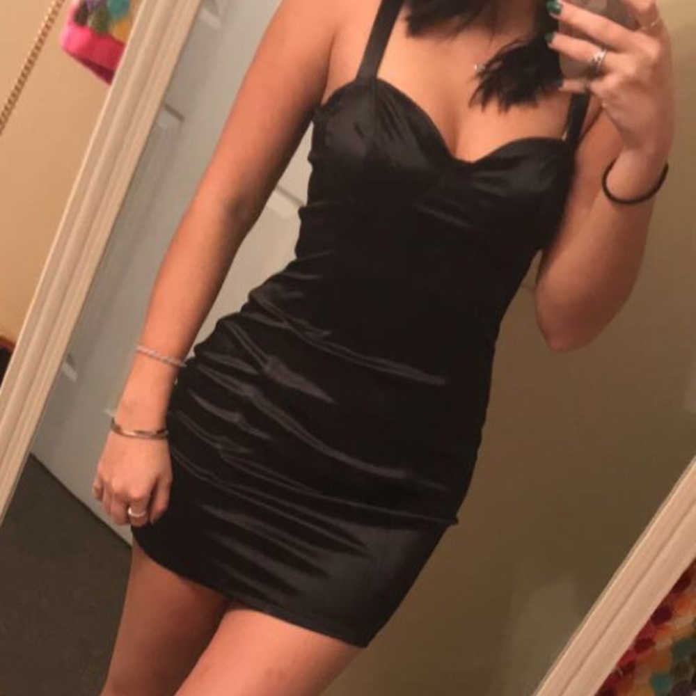 Black silk bodycon mini dress